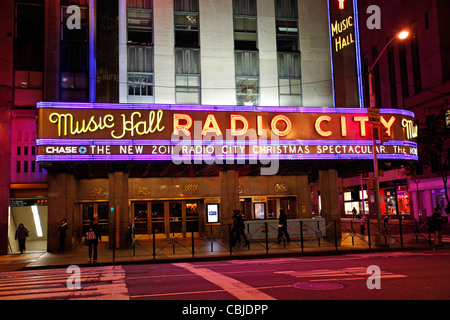 Radio City Music Hall neon light sign, New York Stock Photo
