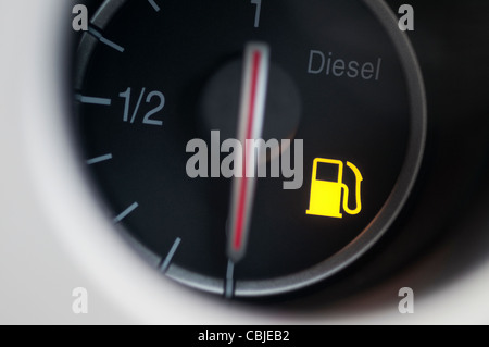 diesel fuel gauge dial on empty tank Stock Photo