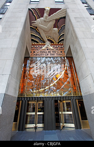 The Rockefeller Centre art deco entrance on Rockefeller Plaza, New York, United States of America Stock Photo