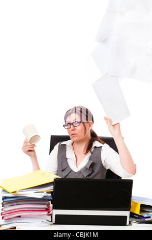 women stressed doing paper work Stock Photo