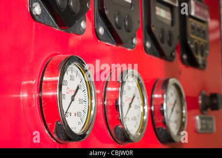 Fire truck detail that parked on fron t of the fire station. Stock Photo