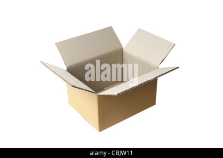 open corrugated cardboard box on white background Stock Photo