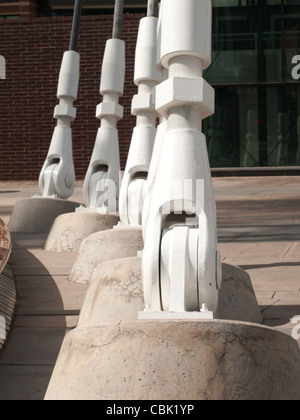 Suspension anchors for a Millenium Bridge in Denver, Colorado. Stock Photo