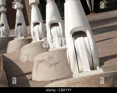 Suspension anchors for a Millenium Bridge in Denver, Colorado. Stock Photo