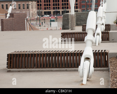 Suspension anchors for a Millenium Bridge in Denver, Colorado. Stock Photo