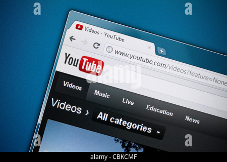 Kiev, Ukraine - December 8, 2011: Google inc. has officially released brand new design of YouTube homepage in December 1, 2011. Stock Photo