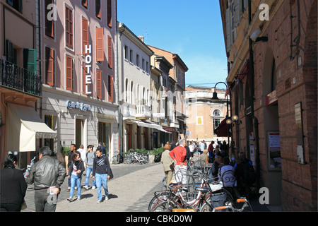 Hotel Centrale Byron and Via IV Novembre, Ravenna, Emilia-Romagna, Italy, Europe Stock Photo