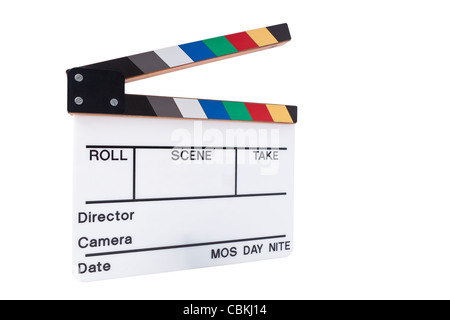 a blank color movie clapperboard on a white background Stock Photo