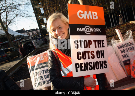 Striking union member at a demonstration in Swindon to protest against proposed public sector pension cuts. Stock Photo