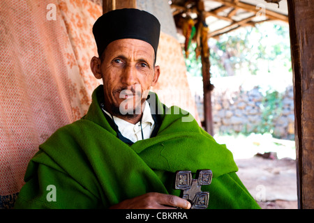 Portrait of an Orthodox Christian Priest at Ura Kidane Meret, Monastery on Lake Tana near Bahir Dar, Northern Ethiopia, Africa. Stock Photo