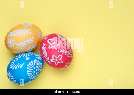 Hand-decorated Easter eggs. Colorful eggs. Stock Photo