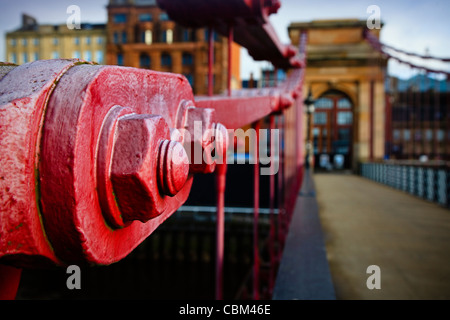 Heavy duty metal link on the suspension struts of Carlton Bridge, over the River Clyde, Glasgow, Scotland, UK, Great Britain Stock Photo