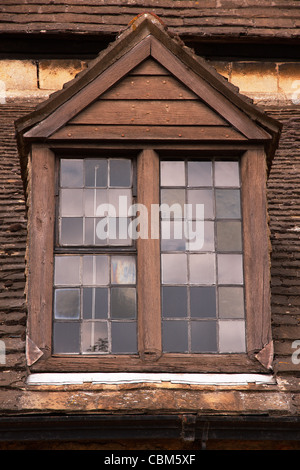 Sky reflections in window panes of old leaded dormer window, The Great Hall, Oakham Castle, Rutland, England, UK Stock Photo