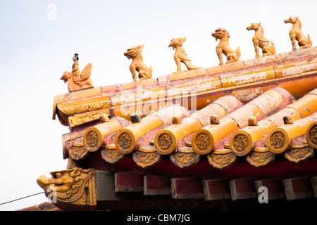 Facade and roofs details, Forbidden City in Beijing. Imperial palace in China. Stock Photo