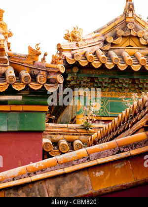 Facade and roofs details, Forbidden City in Beijing. Imperial palace in China. Stock Photo