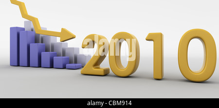 3D render of a graph indicating economic decline in 2010 Stock Photo