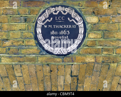 Blue Plaque, William Makepeace Thackeray, Young Street, Kensington, London England UK English plaques novelist author authors Stock Photo