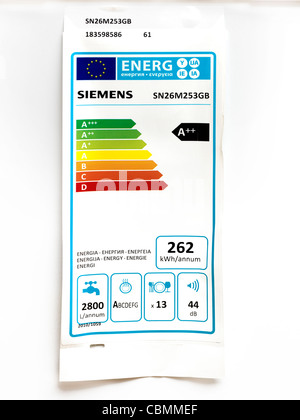 Energy Label On New Siemens Dishwasher Just Installed Stock Photo