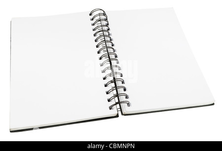 Open Diary With Blank Pages With Spiral Binding - Isolated on White Background Stock Photo