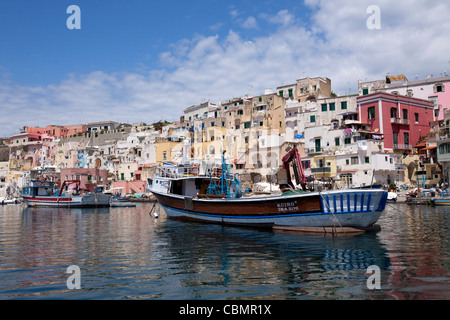 Harbour of Corricella on Procida Island, Ischia, Campania, Mediterranean Sea, Italy Stock Photo