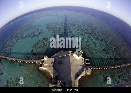 Panoramic View from Lighthouse of Sanganeb Reef, Red Sea, Sudan Stock Photo