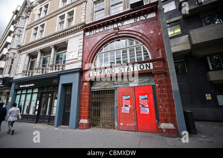 Disused Strand Underground Station, a spur of the Piccadilly Line which served the West End Theatres at Aldwych, London, UK Stock Photo