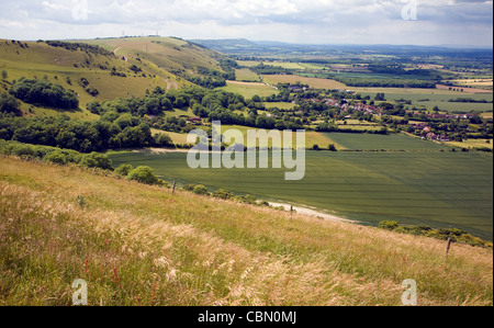 View west along chalk escarpment near Fulking, West Sussex, England Stock Photo
