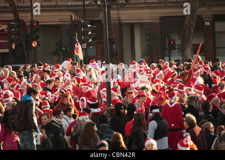 Santa Flash mob at Trafalgar Square Stock Photo