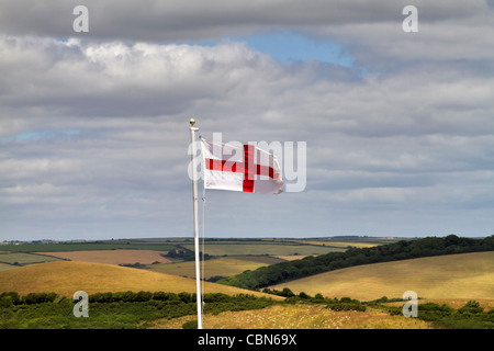 England flag flying over the Devon countryside Stock Photo
