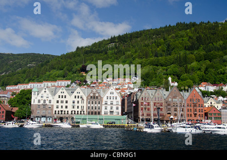 Norway, Bergen. Downtown old Hanseatic historic area of Bryggen, UNESCO World Heritage Site. Stock Photo