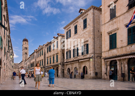 View down the stone-paved Stadium Street in Dubrovnik, Damatia Croatia Stock Photo