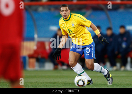 Felipe Melo of Brazil in action during a FIFA World Cup match against North Korea at Ellis Park Stadium on June 15, 2010. Stock Photo