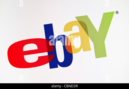 Close-up view of eBay logotype on a monitor screen. Stock Photo