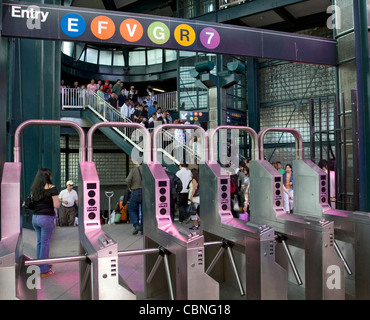 Entrance of Roosevelt Avenue and Jackson Heights Subway Station Stock