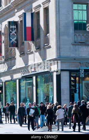 Crowd of people walking on Sainte-Catherine street in Montreal, Canada ...
