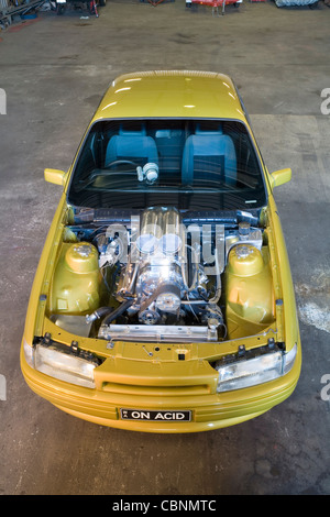Heavily modified and customised Australian Holden Commodore with high power supercharged V vee eight 8 engine Stock Photo