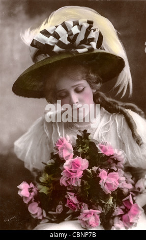 Actress Edna May with Bouquet of Red Roses Stock Photo