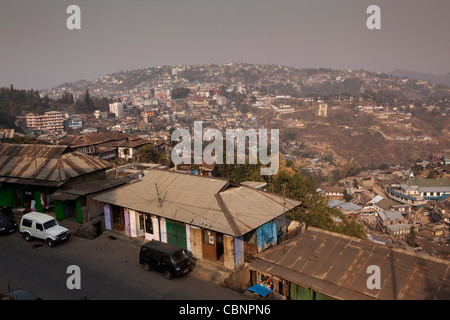 India, Nagaland, Kohima, town centre skyline towards Old Kohima Village in hilltop Stock Photo