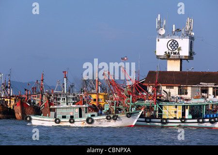 Wooden fishing boats on Kota Kinabalu waterfront. Kota Kinabalu, Sabah, Borneo, Malaysia, South-East Asia, Asia Stock Photo