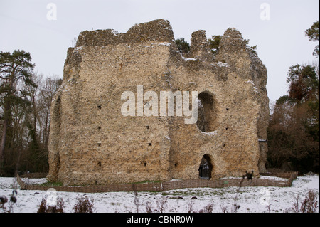 Odiham castle (King John's Castle) in snow near Odiham, Hampshire, England Stock Photo