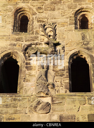 The White Hart symbol or badge of Richard II seen on the east facade of Hylton Castle Sunderland, North East England Stock Photo