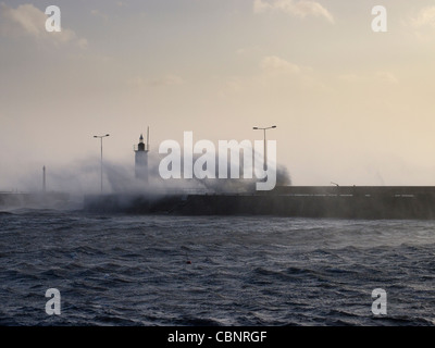 Anstruther Lighthouse During a Storm, Fife, Scotland Stock Photo