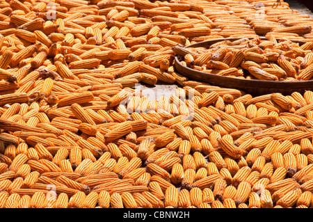 Corn drying in the sun - Village of Dazhai, Guangxi province (China) Stock Photo