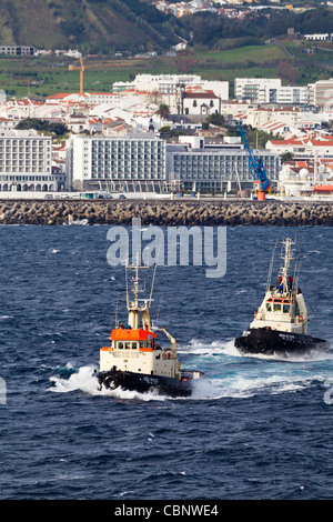 Tug Boats Working Ponta Delgada Azores Stock Photo