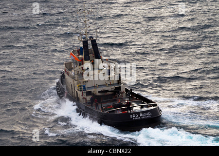 Tug Boat Working Ponta Delgada Azores Atlantic Ocean Stock Photo