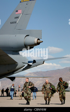 HILL AIR FORCE BASE, Utah -- Airmen from Langley Air Force Base, Va., 'deploy' here for exercise Combat Hammer. The troops arrived Oct. 15 to put the first operational F/A-22 Raptor squadron through the paces -- including a live bomb training -- in a deployment environment. Stock Photo