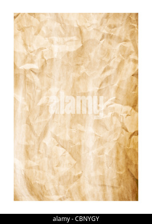 crumpled sheet of yellow old paper with rich detail on white background Stock Photo