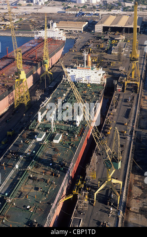 UAE,  Middle east, Dubai, Aerial view of the dry-docking facility, one of the largest dry-docks in the world. Stock Photo