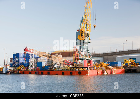 A barge used for offshore work docked on the river Wear in Sunderland, North East, UK. Stock Photo