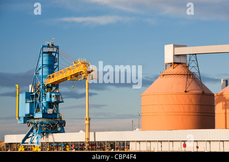 Storage silos on the dockside at Blyth on the North East coast, UK. Stock Photo